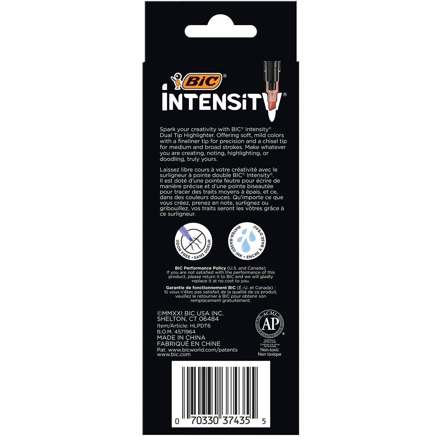 BIC Intensity Dual Tip Highlighter Medium & Broad Point Assorted Ink 6/Pack (HLPDT6-AST)