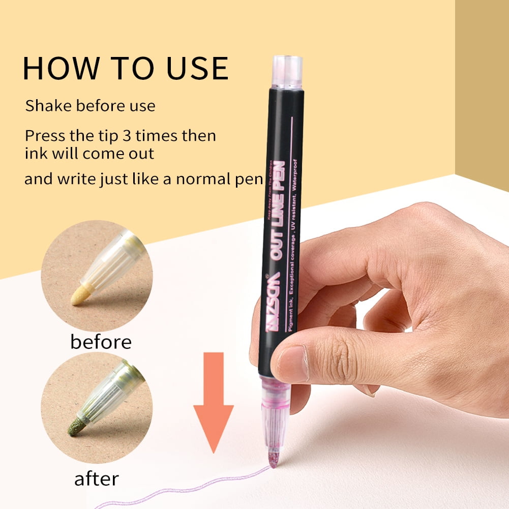 ZSCM Super Squiggles Outline Metallic Marker Pens, Stocking Stuffers for Teen, Double Line Paint Marker Pens, Art Crafts Gifts Trendy Stuff Christmas Stocking Stuffers (12 Colors)