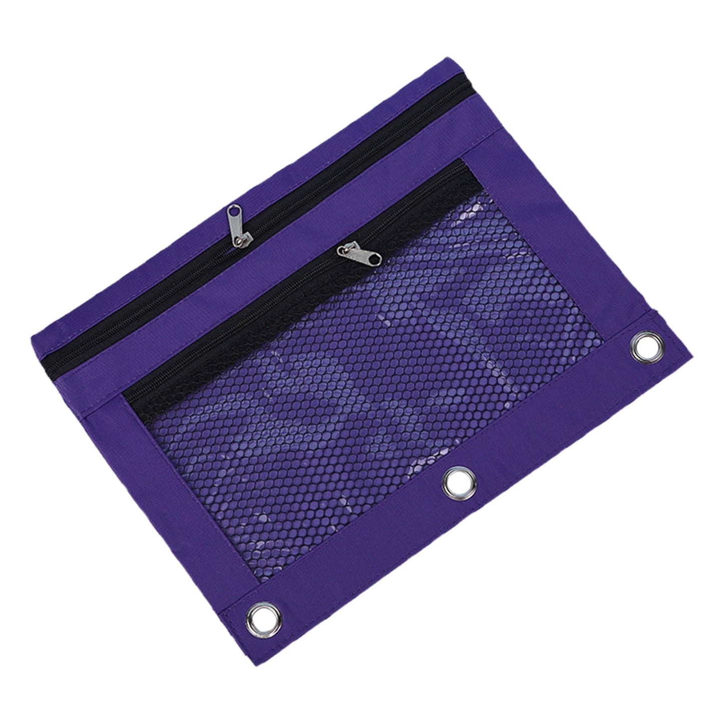 3-Ring Binder Zipper Pouch: Dual-Compartment Clear Window Pencil Case for Pens Cosmetics - 10" x 7.5" Office Travel Organizer(Blue)