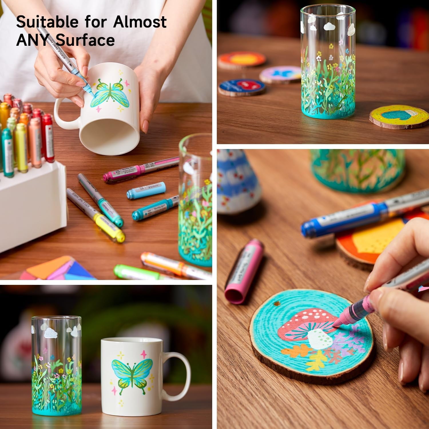 Shuttle Art Automatic Ink Control Acrylic Paint Markers, 48 Colors Brush Tip Acrylic Paint Pens for Rock Painting, Ceramic, Wood, Canvas, Glass, Stone, Fabric, Card Making, DIY & Art Supplies