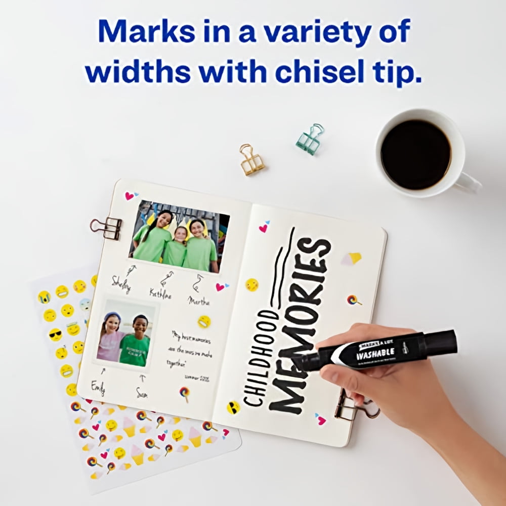 Marks-A-Lot Jumbo Chisel Tip Washable Marker Black (Pack of 2)