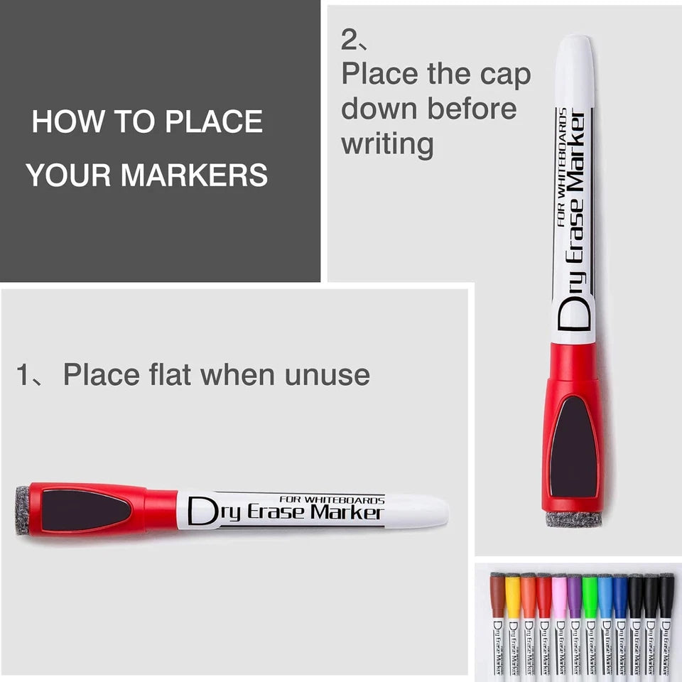 Volcanics Magnetic Dry Wipe Pens Dry Erase Markers 12,10 Colors