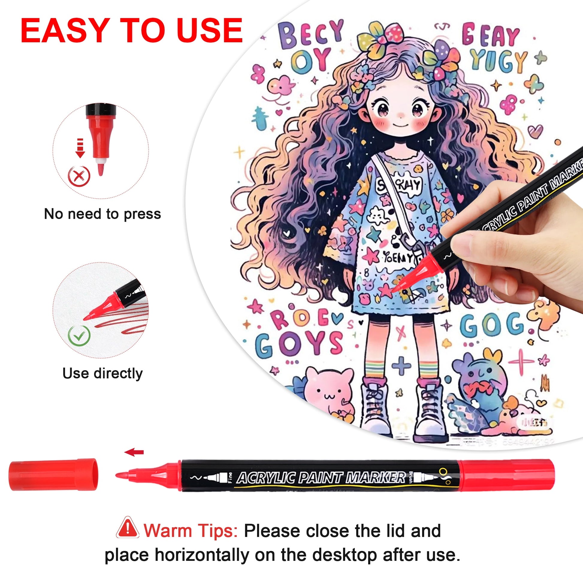 BUSATIA 48 Colors Paint Markers Acrylic Paint Pens, Dual Tip with Brush Tip and Fine Tip, Art Supplies for Rock Painting, Wood, Canvas, Stone, Glass, DIY Crafts Making Drawing Kit with Bag