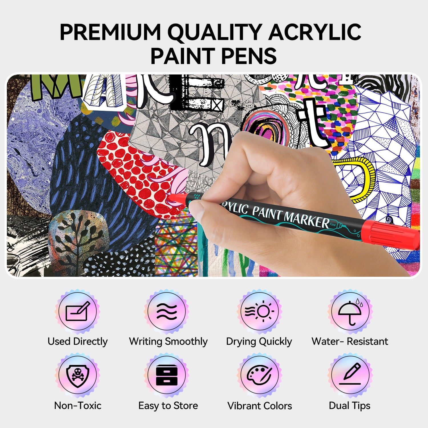 Acrylic Paint Markers, 24 Colors Dual Tip Acrylic Paint Pens for Wood, Canvas, Stone, Rock Painting, Glass, Ceramic Surfaces, DIY Crafts Making, 24 Dual Tip Acrylic Markers