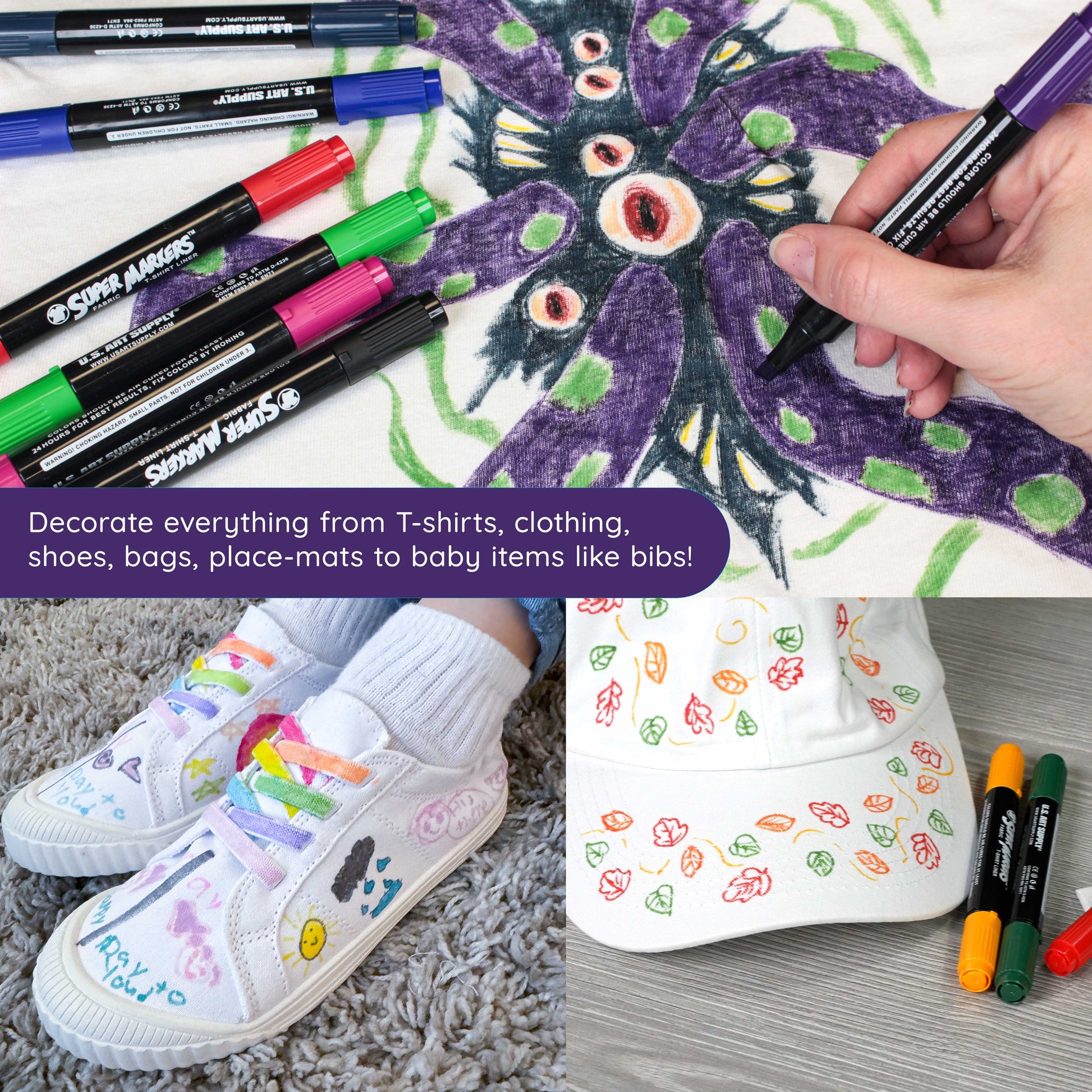 Crazy Colors Dual Tip Fabric & T-Shirt Marker 20 Color Set - Bullet & Chisel Tips - Child Safe - Create Art on Clothing
