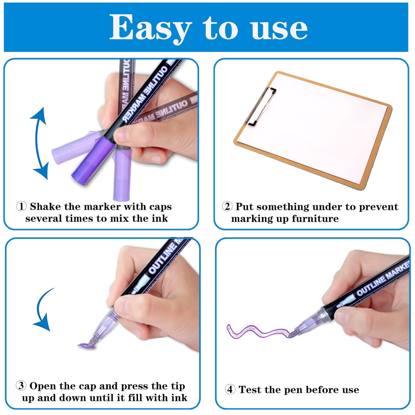 12 Colors Shimmer Outline Markers, Double Line Metallic Pen Set Sparkle Self-Outline Doodle Marker Acrylic Marker Pen