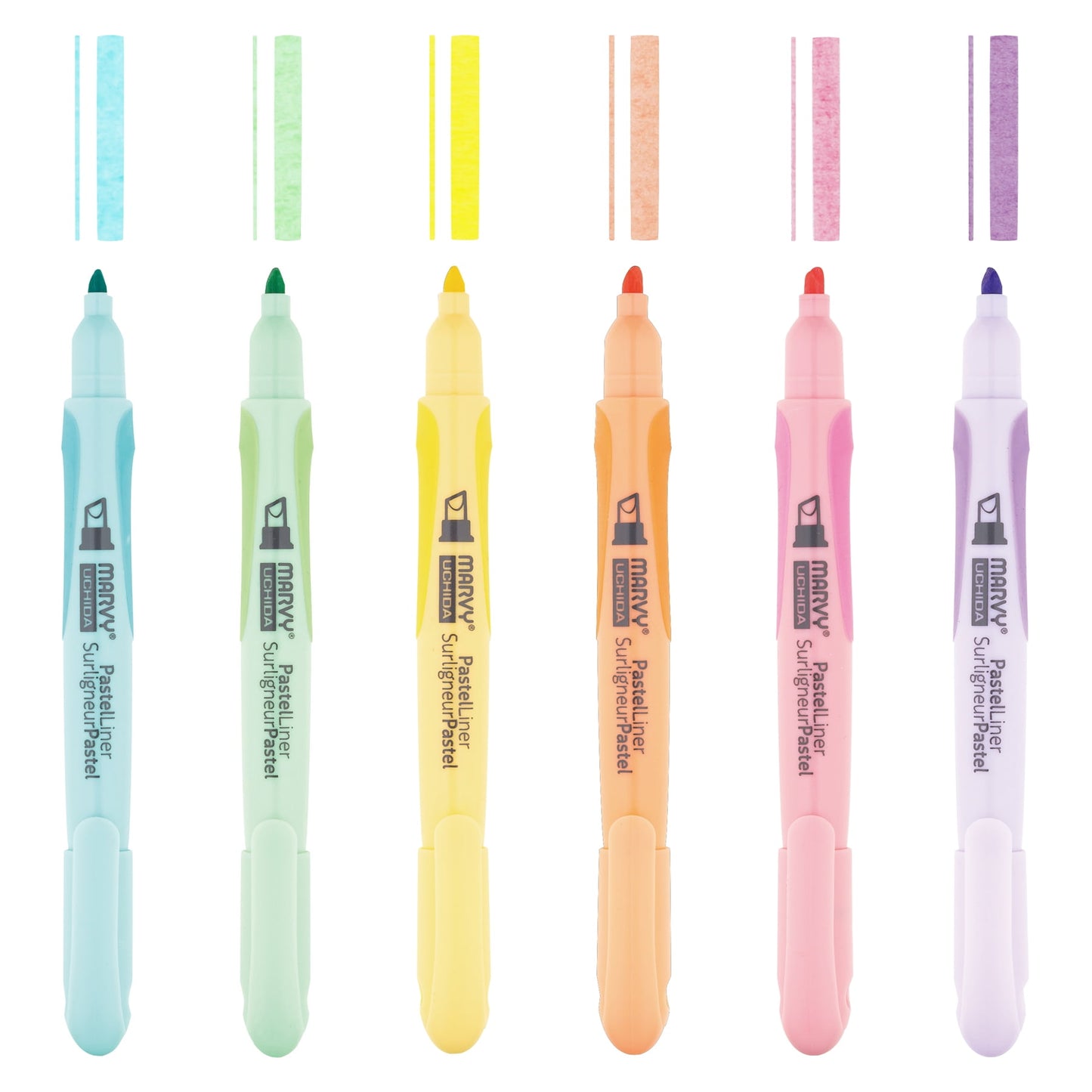 Marvy Uchida Pastel Liner, Chisel Tip, Assorted Colors, 6 Pc Set, 8000-6P