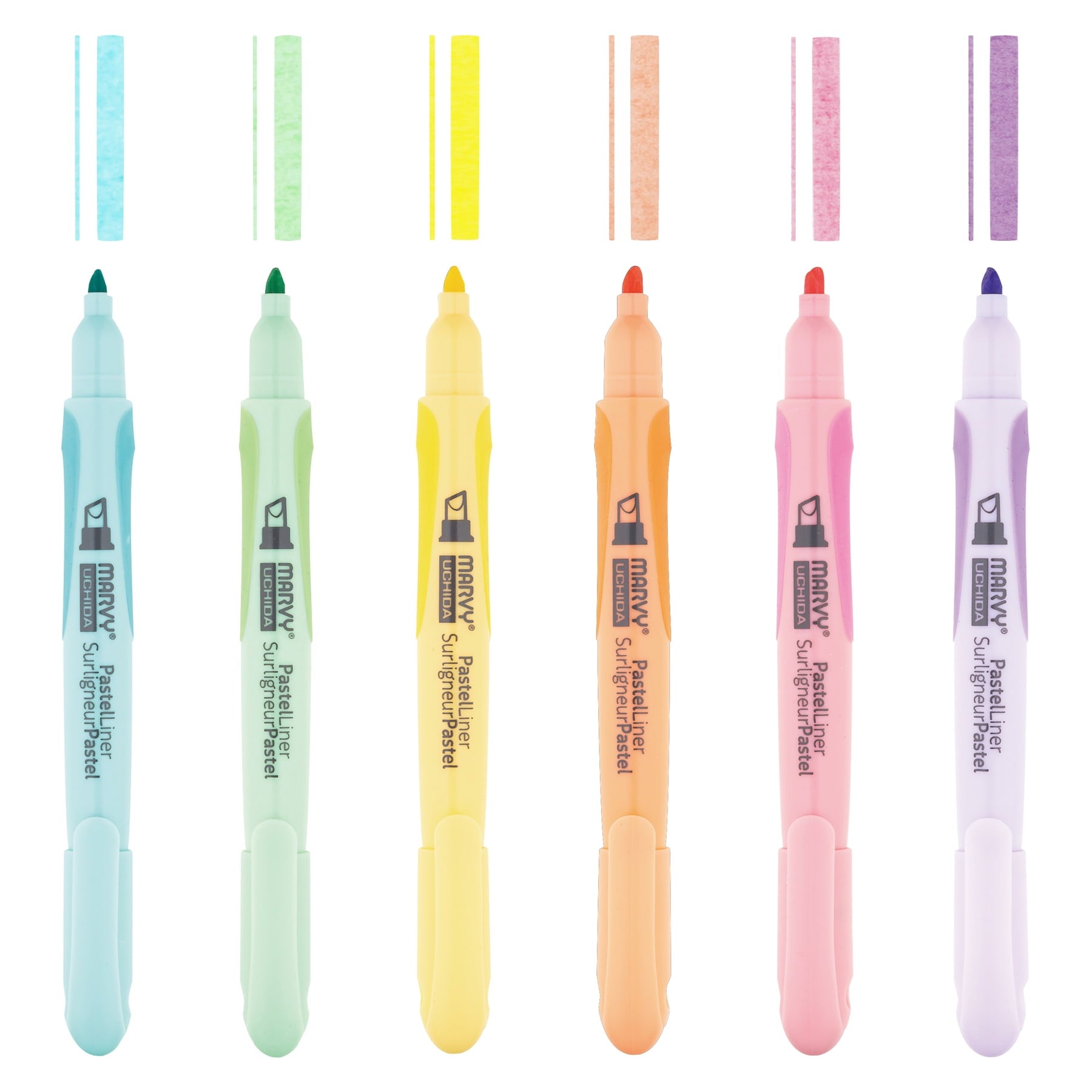 Marvy Uchida Pastel Liner, Chisel Tip, Assorted Colors, 6 Pc Set, 8000-6P