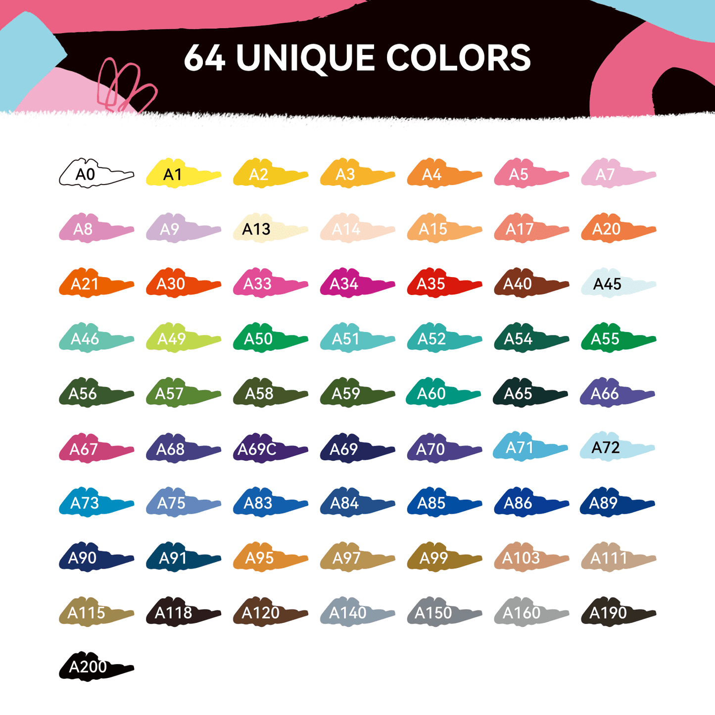 Arrtx Acrylic Paint Pens, 64 Colors Fine Tip and Brush Tip Markers, Water-based Acrylic Paint Markers for Rock Painting, Ceramic, Glass, Wood, Fabric, Canvas, DIY Craft, Art Supplies
