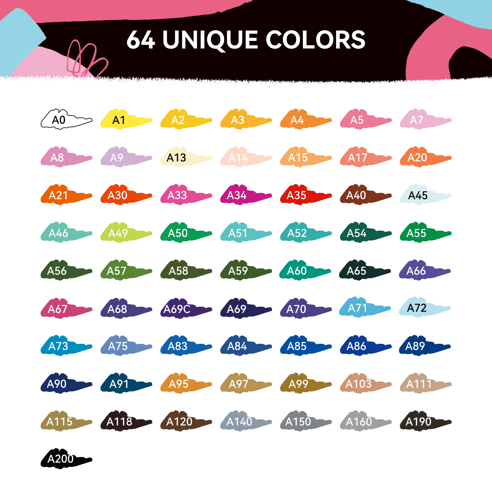 Arrtx Acrylic Paint Pens, 64 Colors Fine Tip and Brush Tip Markers, Water-based Acrylic Paint Markers for Rock Painting, Ceramic, Glass, Wood, Fabric, Canvas, DIY Craft, Art Supplies