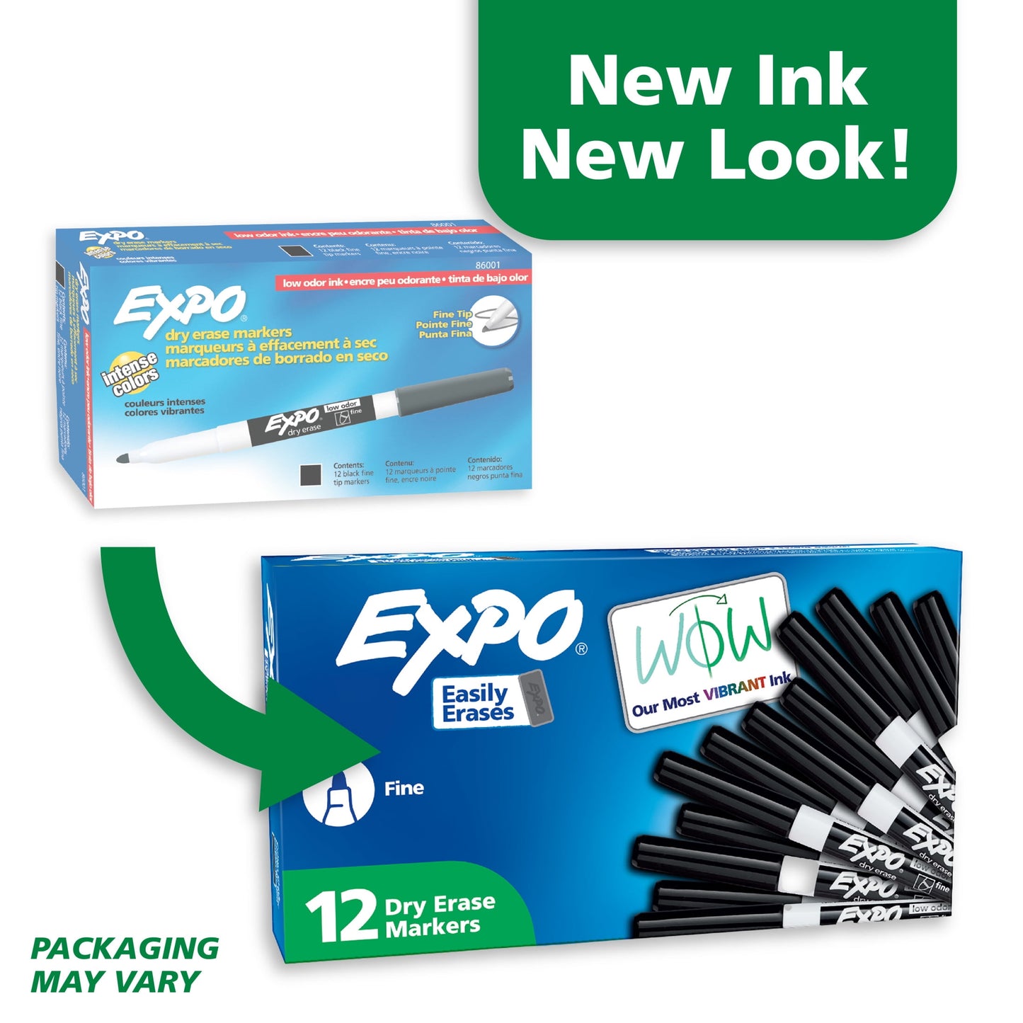 EXPO Magnetic Dry Erase Markers with Eraser, Black, Fine Tip, 12 Count