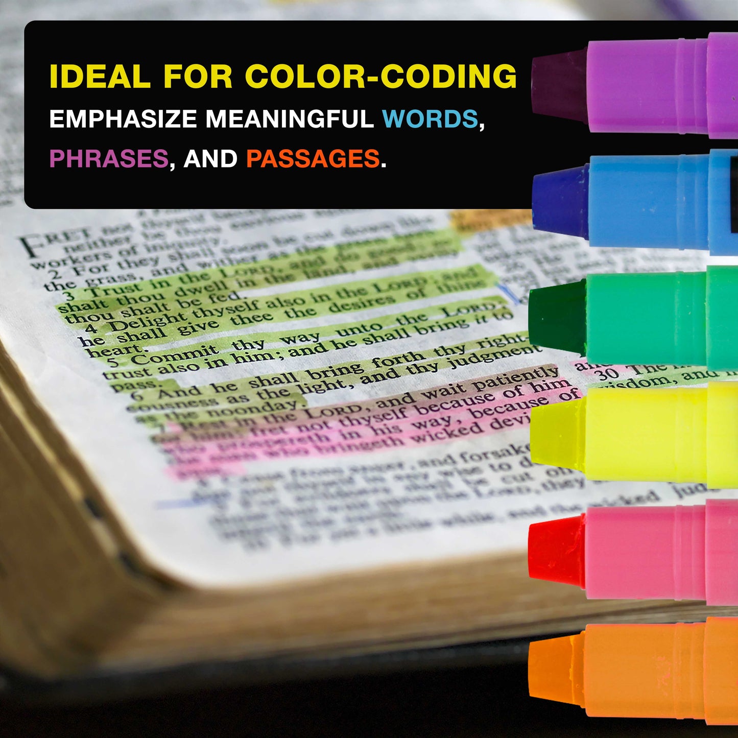 U.S. Office Supply Bible Safe Gel Highlighters, 6 Count Bright Neon Fluorescent Highlight Colors