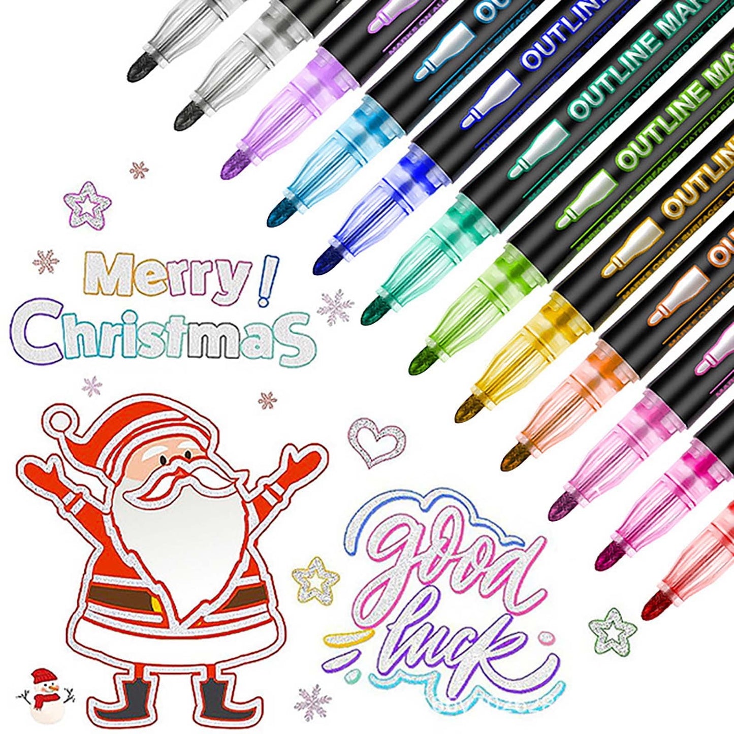 Summercome Outline Shimmer Glitter Markers, 48 Colors Double Line Shimmer Marker, Perfect for Doodling, Drawing, Art Supplies, Arts and Crafts, Stocking Stuffers, Birthdays Gifts