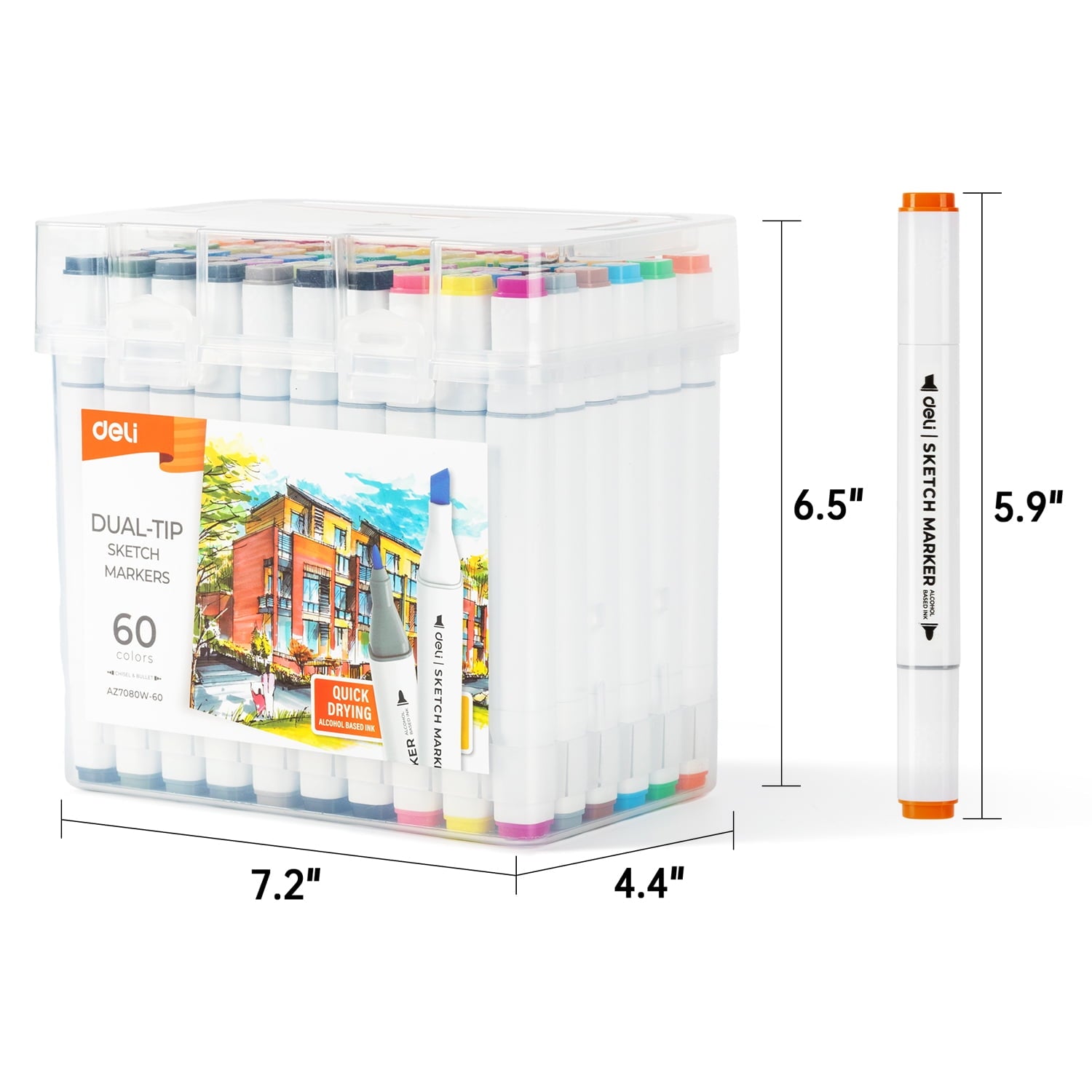 Deli 60 Colors Dual Tip Alcohol Markers, Art Markers Set Art Supplies Permanent Marker with Storage Box