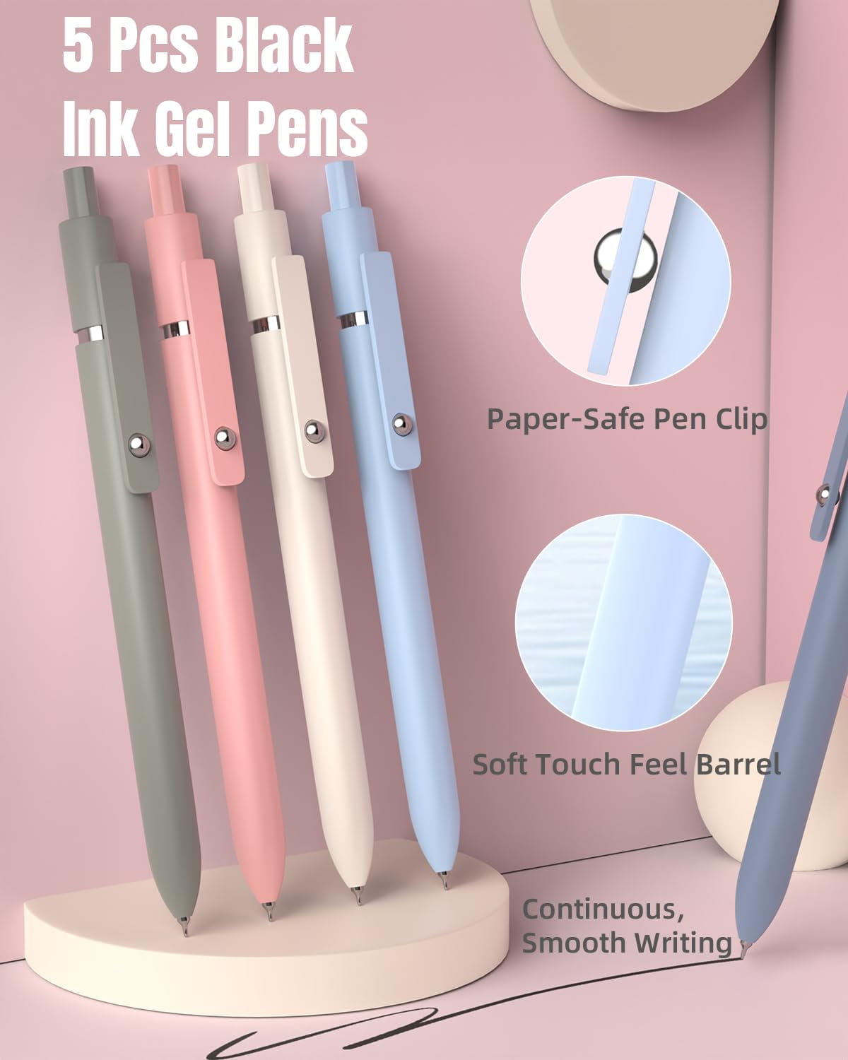 Four Candies 39 PCS Aesthetic Supplies with Cute Pen Case, 12 Pastel Highlighters, 5 Black Ink Gel Pens, 6 Mechanical Pencils Set 0.5 & 0.7 mm for Stationary College Essentials (Pink)