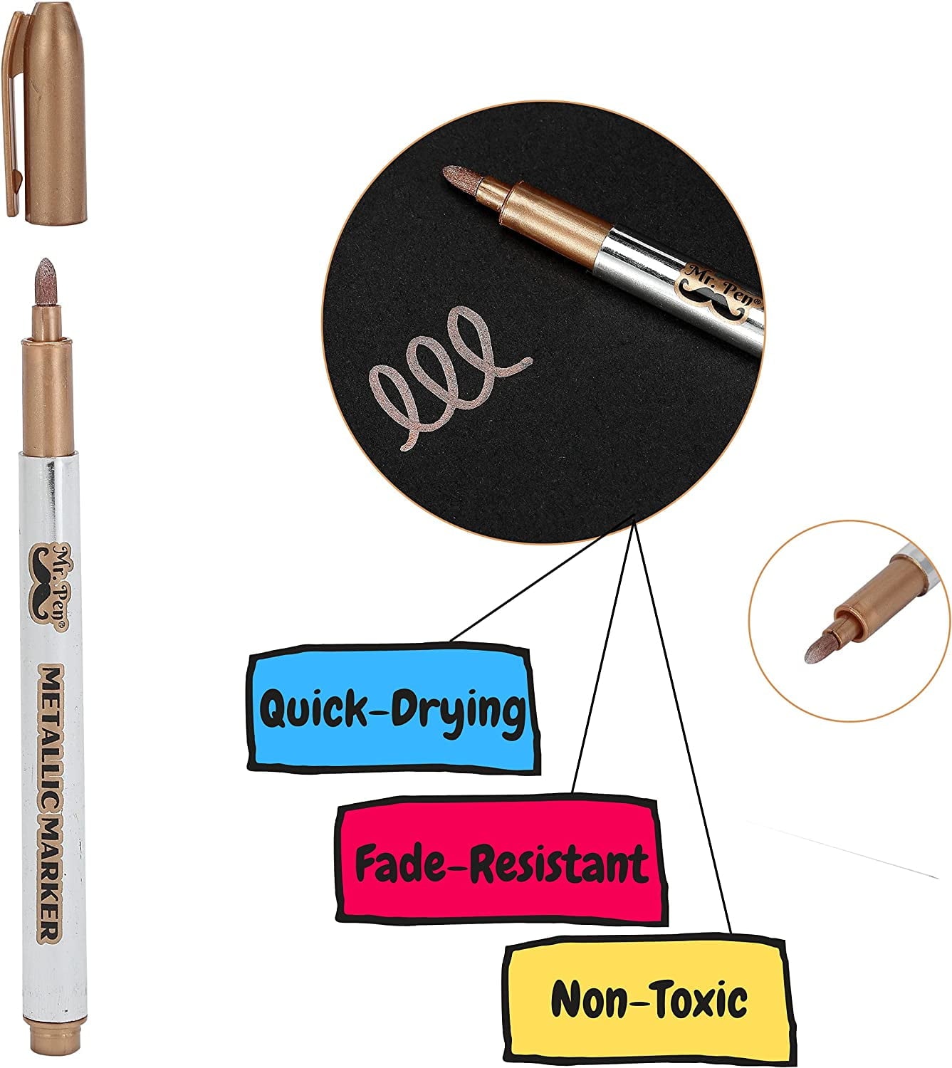 Mr. Pen- Metallic Markers, Metallic Paint Pens, 10 Pack, Colorful, Metallic Permanent Markers
