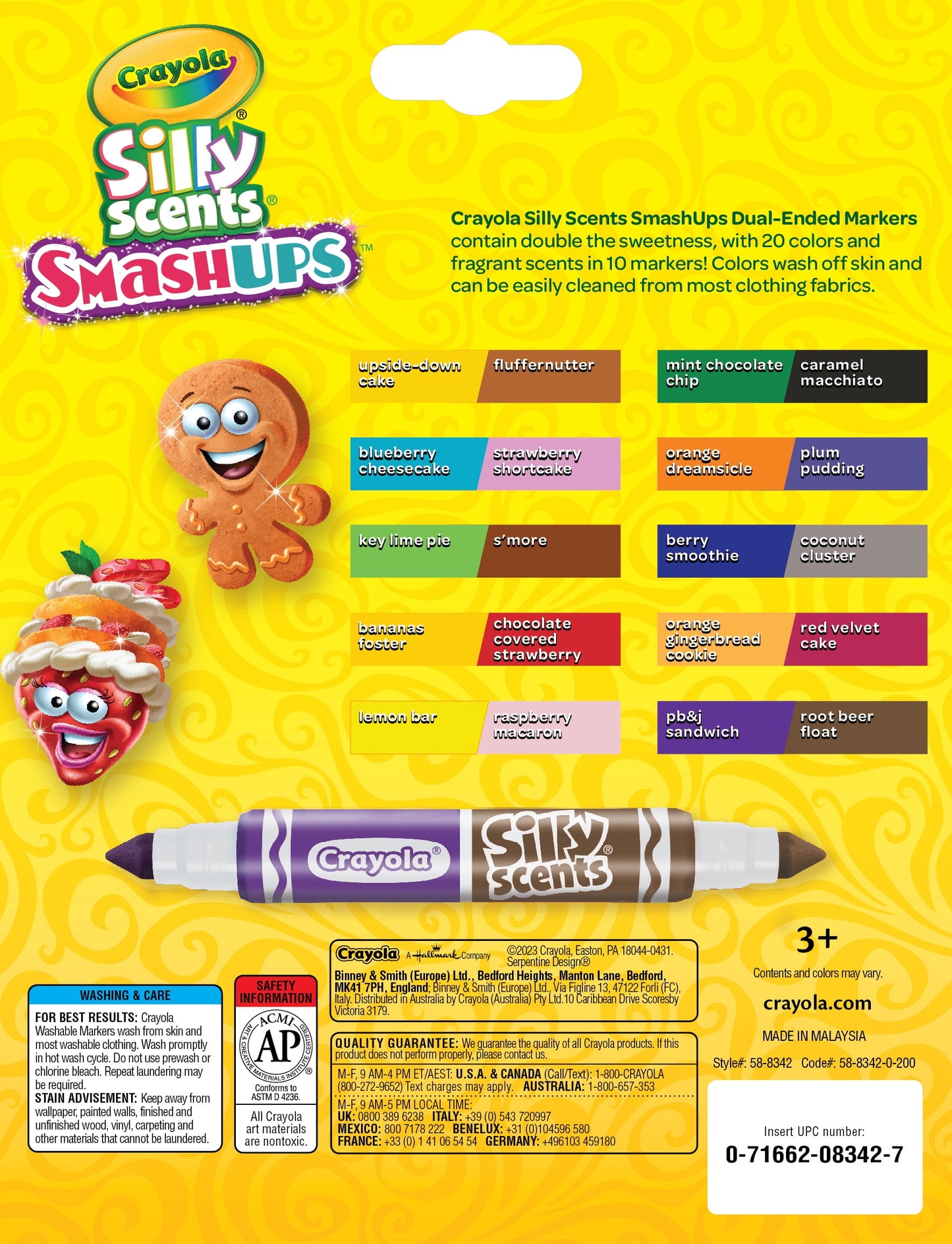 (4 pack) Crayola Washable Silly Scents Markers, Broad Line Markers, Smash Ups, Sweet Scented School Supplies, 20 Colors, Gifts for Kids