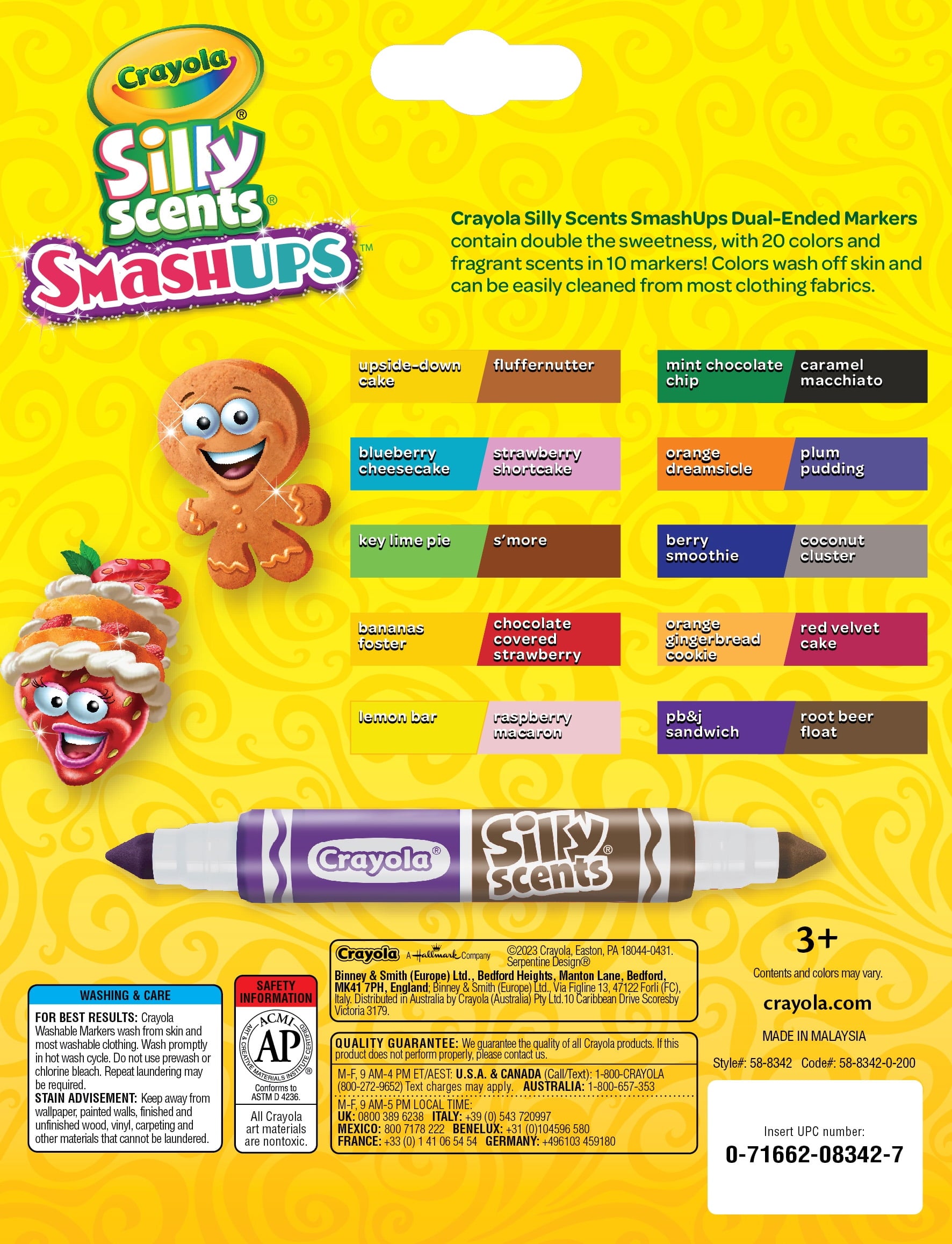 (4 pack) Crayola Washable Silly Scents Markers, Broad Line Markers, Smash Ups, Sweet Scented School Supplies, 20 Colors, Gifts for Kids