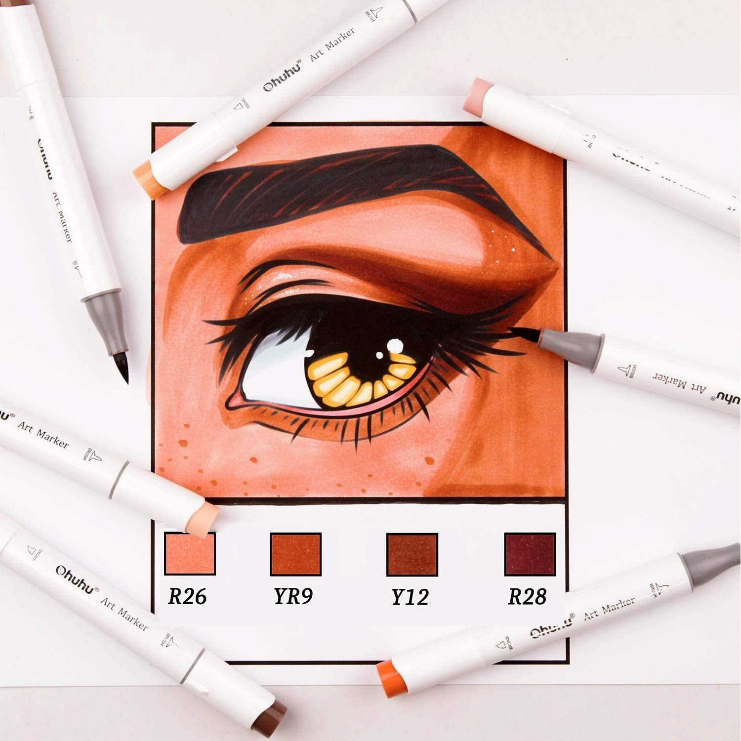 Ohuhu 36 Skin Tone Alcohol Markers, Dual Tip Brush & Fine, Refillable, for Artists & Coloring, Honolulu B