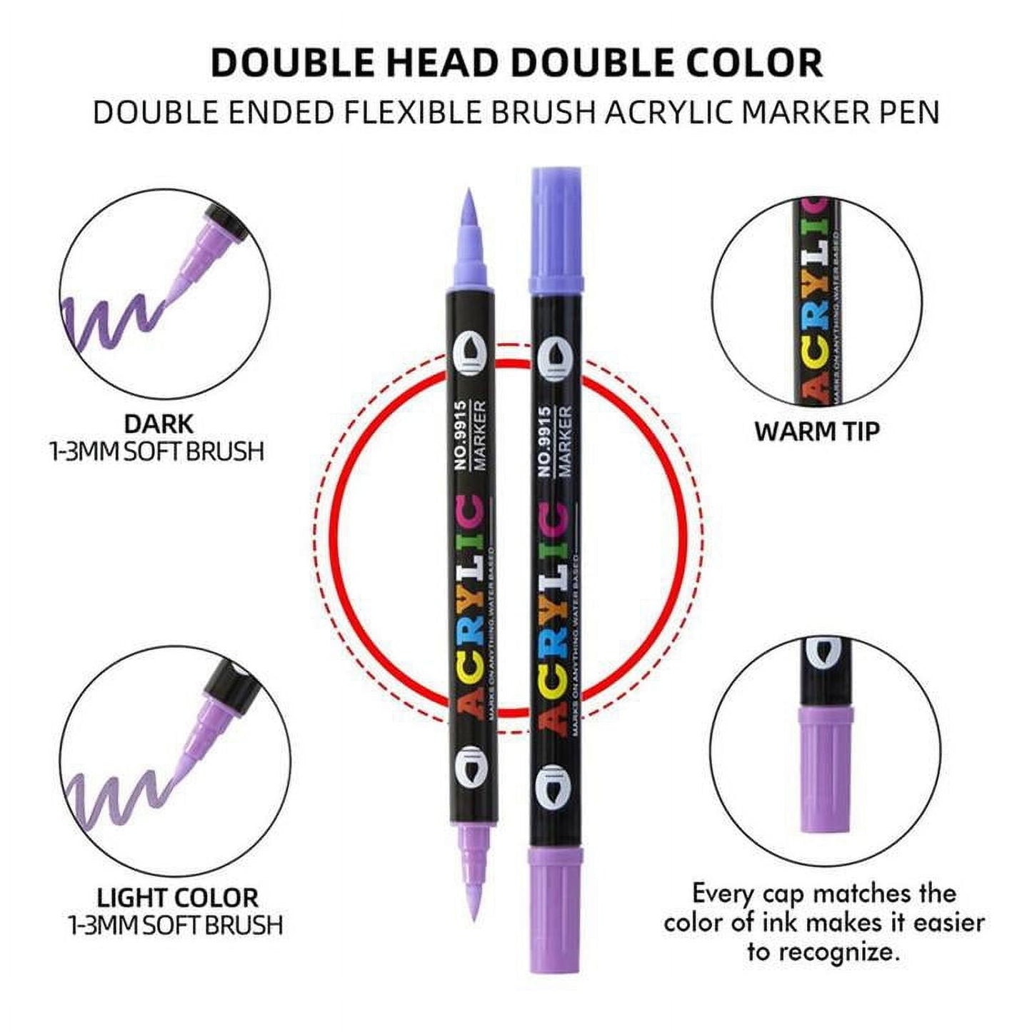 48 Color Acrylic Paint Markers Pen,Acrylic Markers Dual Tip Acrylic Paint Pens For Rock Painting, Canvas, Wood, Glass, Metal, Ceramic, Calligraphy, Card Making, Diy Crafts,1.5Mm-10Ml
