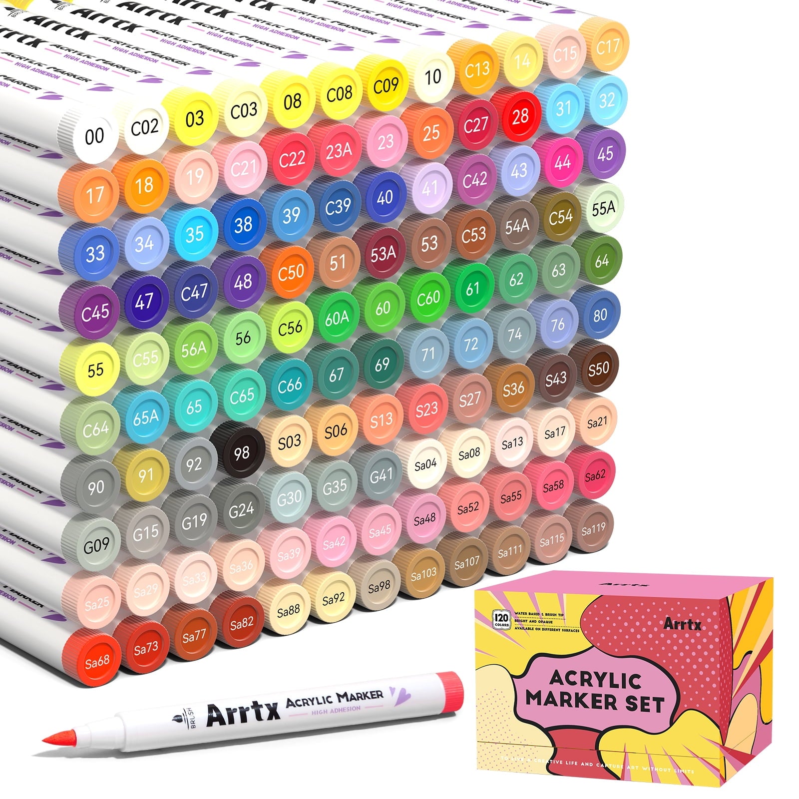 Arrtx 120 Anime Colors Acrylic Paint Markers, 1-6mm Brush Tip Water Based Acrylic Paint Pens for Drawing, Rock Painting