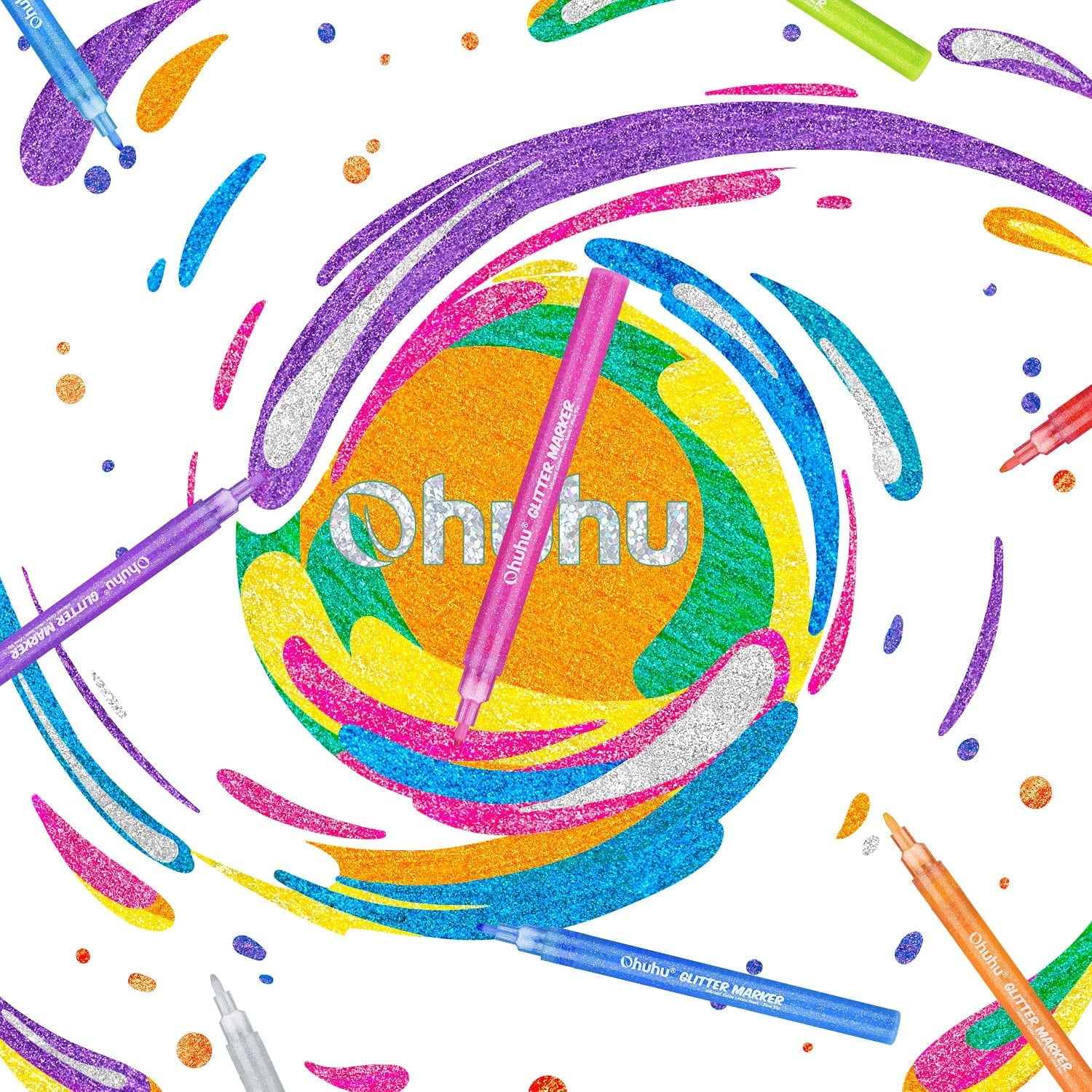 Ohuhu Glitter Markers, 12 Metallic Colors, Fine Tip, Water-Based Ink, for DIY Crafts