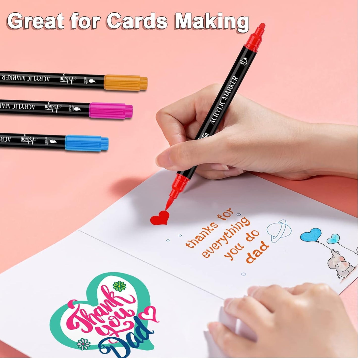 Acrylic Paint Pens, 36 Colors Dual Tip Brush Markers Pens with Medium Tip & Brush Tip for Rock Painting, Ceramic, Wood, Plastic, Calligraphy, Scrapbooking, Card Making, DIY Crafts