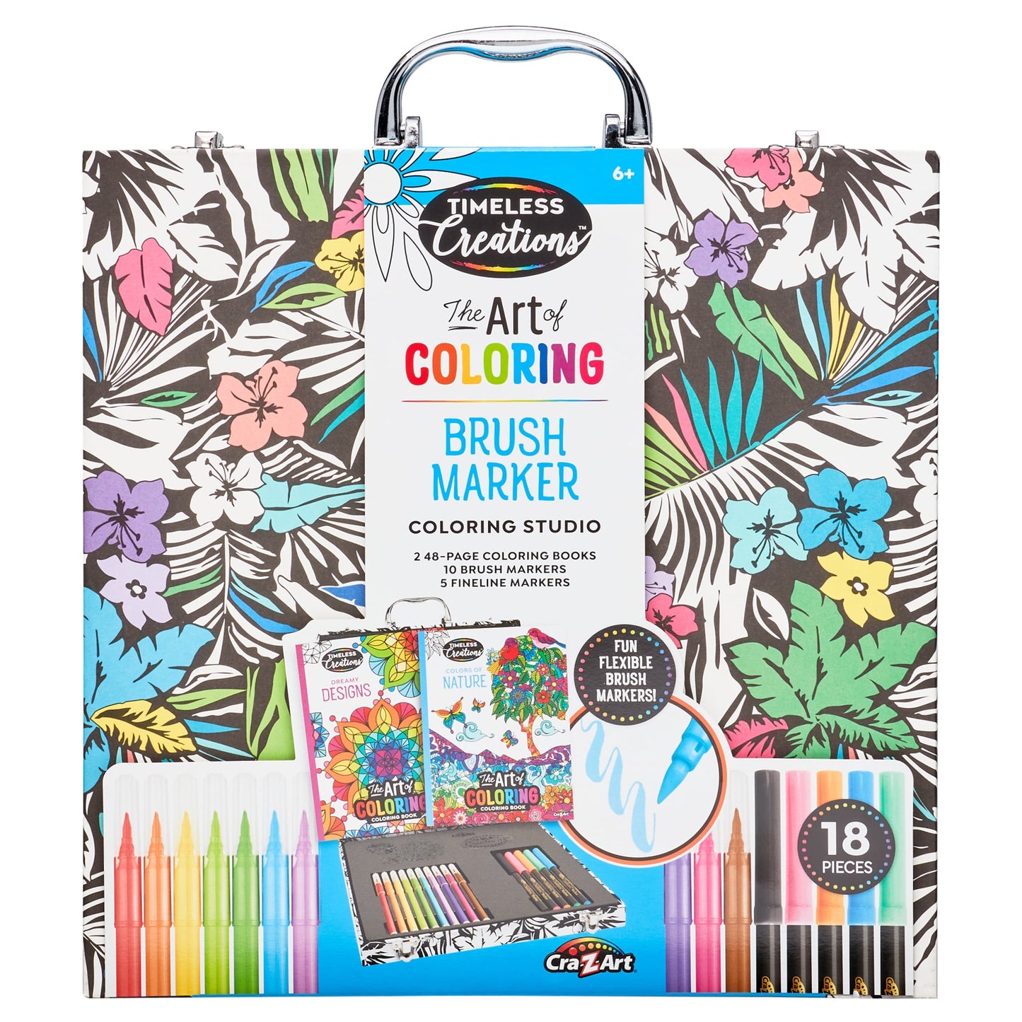 Cra-Z-Art Timeless Creations Multicolor Brush Marker Coloring Set, Beginner to Expert, Child Ages 6 Year and up
