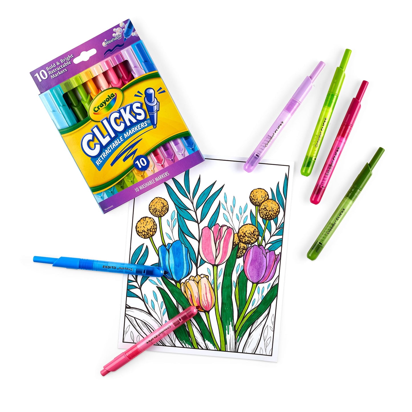Crayola Washable CLICKS Retractable Markers, Bold/Bright Colors, 10 Count