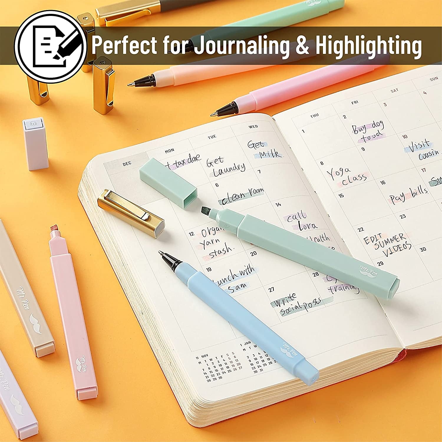 Mr. Pen- Aesthetic Highlighters and Pens No Bleed, 12 Pack, Pastel Color Bible Highlighters No Bleed