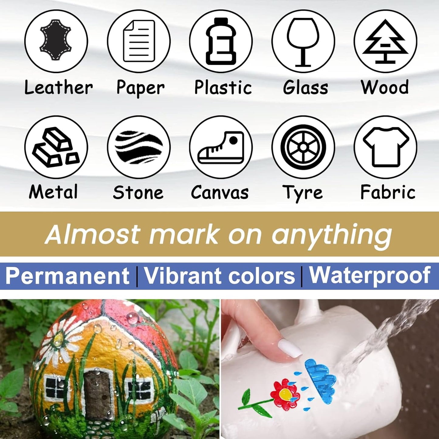 Overseas White & Black Paint Pens Paint Markers - Permanent Acrylic Markers 2 Pack, Water Based, Quick Dry, Waterproof Paint Marker Pen for Rock, Wood, Plastic, Metal, Canvas, Glass, Mugs. Medium Tip