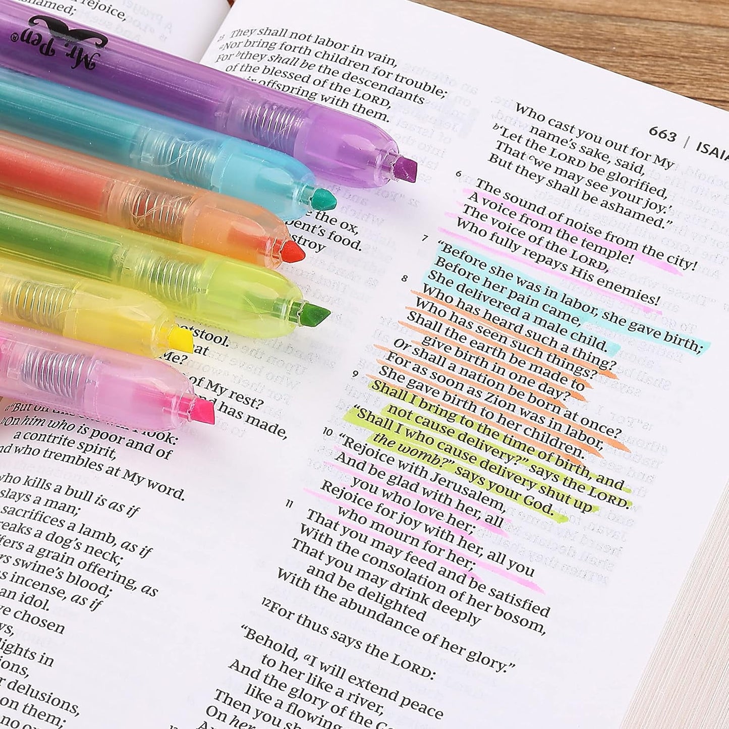 Mr. Pen- Retractable Highlighters, 6 Pack, Pastel Colors, Chisel Tip, No Smear Click Highlighter, Bible Journaling Highlighter, Highlighter Markers Retractable, Highlighter Pens, Mild Highlighters