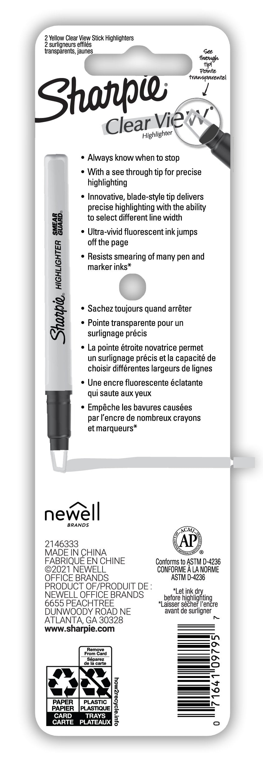 Sharpie Clear View Highlighter with See-Through Chisel Tip, Yellow, 2 Count