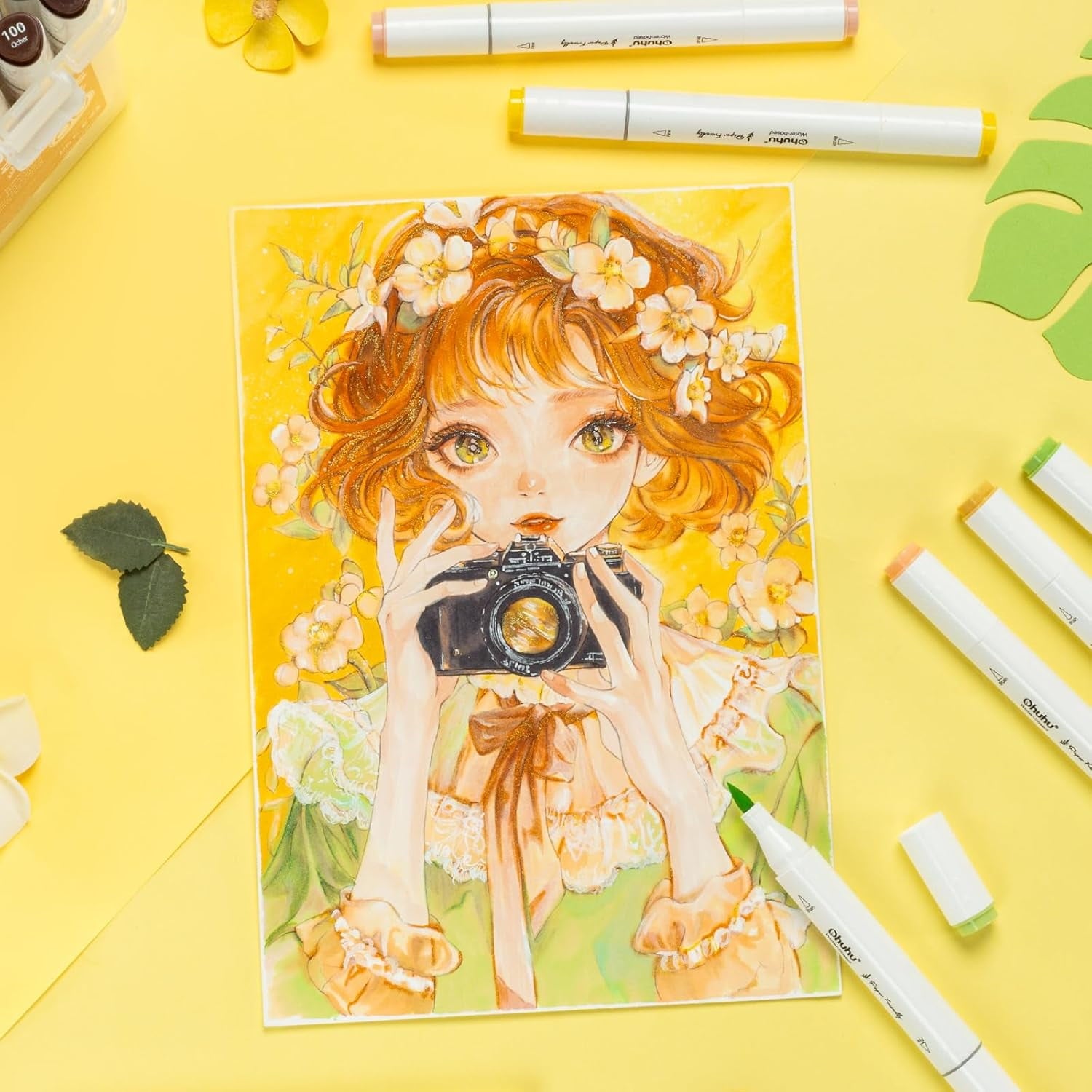 Ohuhu 60 Colors Dual Tip Water-Based Markers, Brush & Fine, No Bleed, Paper-Friendly for Adults
