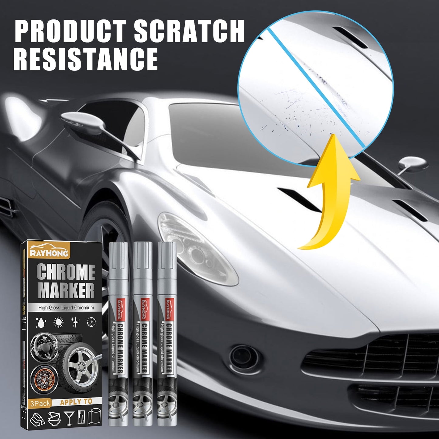 Liquid Chrome Paint Marker Pen,3PCS Liquid Chrome Marker Set,Chrome Touch Up Markers for Model Metal Cars Tire DIY Art Craft Repair - Silver