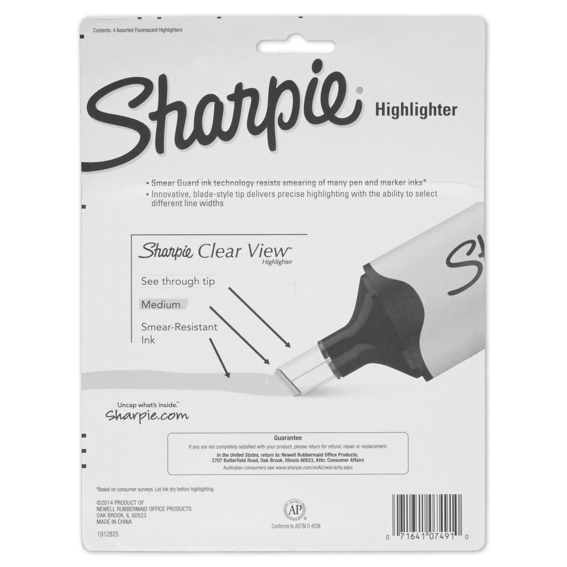 Sharpie Clear View Highlighters, Chisel Tip, Assorted Colors, 4 Count