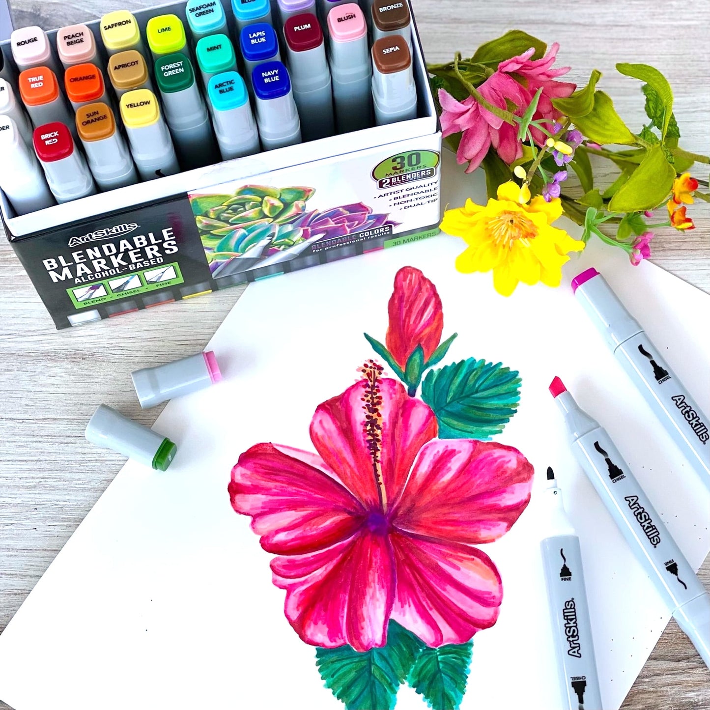 ArtSkills Dual-Tip Blendable Alcohol Markers with Colorless Blenders, for Adults & Teens, 32 Count
