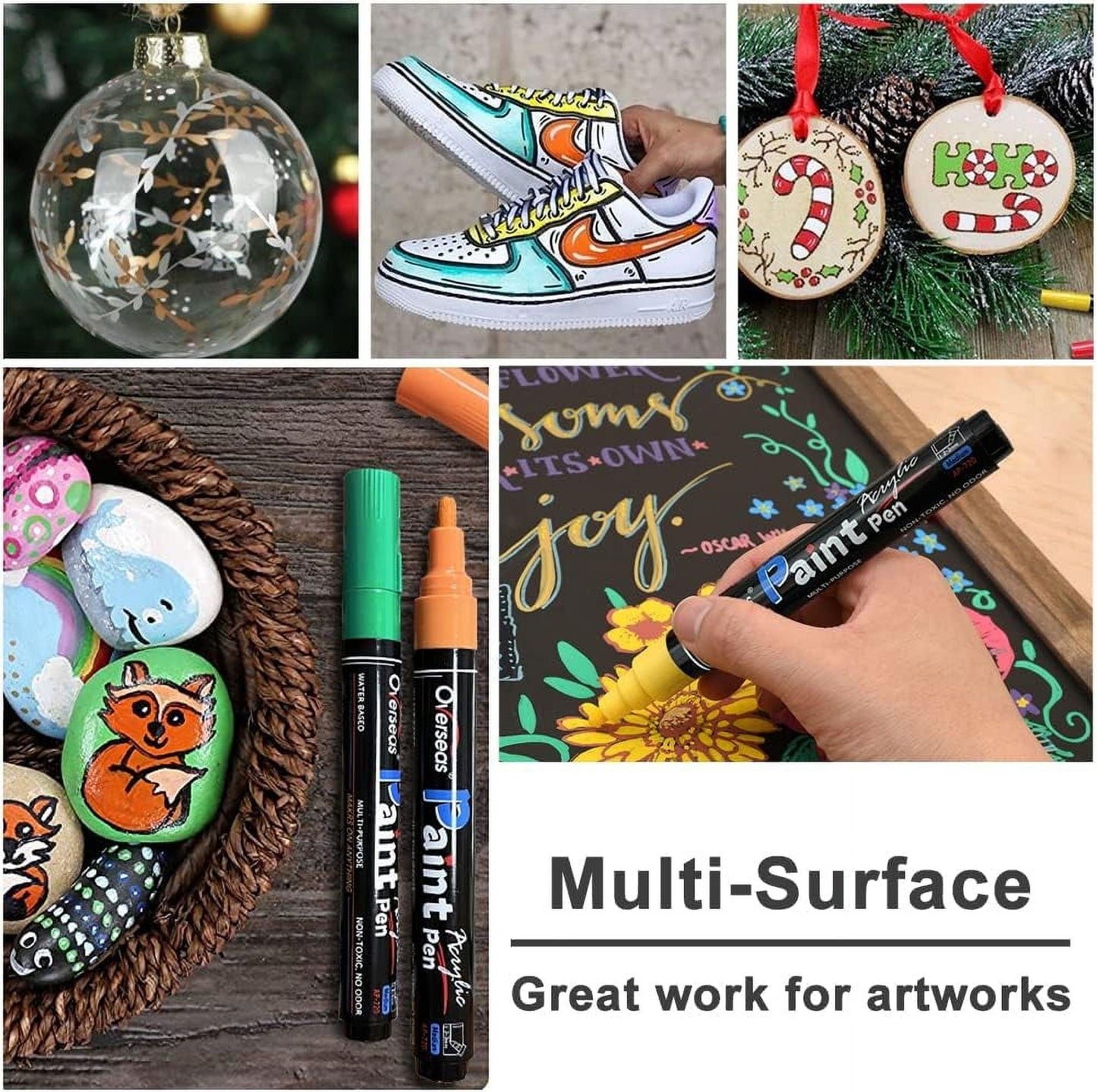 Overseas White & Black Paint Pens Paint Markers - Permanent Acrylic Markers 2 Pack, Water Based, Quick Dry, Waterproof Paint Marker Pen for Rock, Wood, Plastic, Metal, Canvas, Glass, Mugs. Medium Tip