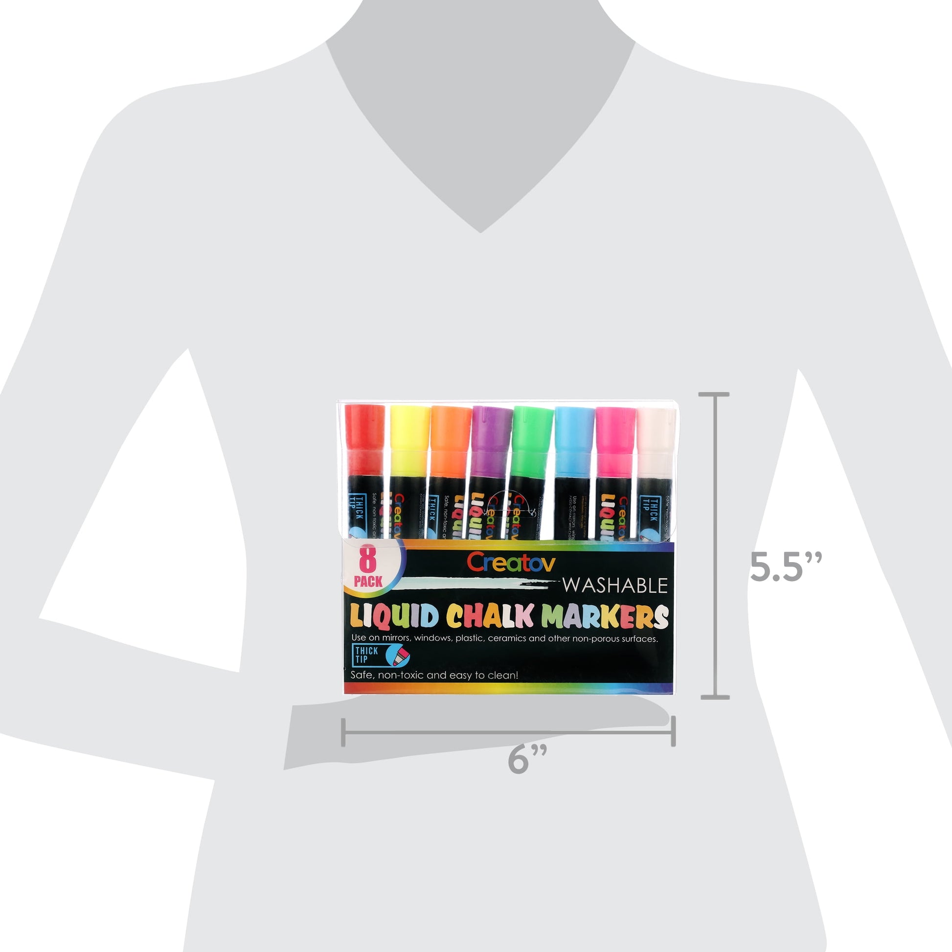 Creatov Liquid Chalk Washable Markers, 8 Colors, Neon & White, Safe & Easy to Use, Non-Toxic