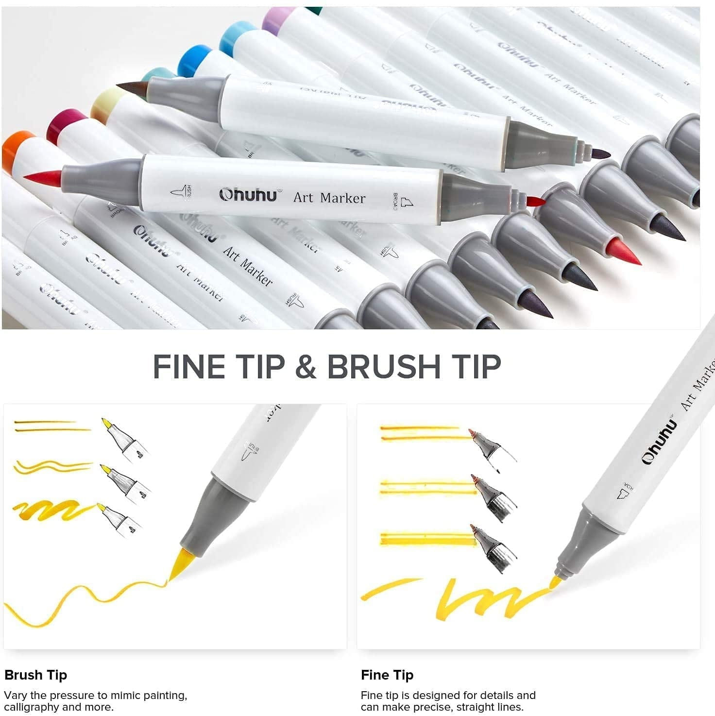 Ohuhu 36 Skin Tone Alcohol Markers, Dual Tip Brush & Fine, Refillable, for Artists & Coloring, Honolulu B