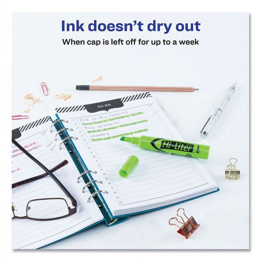 2Pc Avery HI-LITER Desk-Style Highlighters, Fluorescent Green Ink, Chisel Tip, Green/Black Barrel, Dozen (24020)