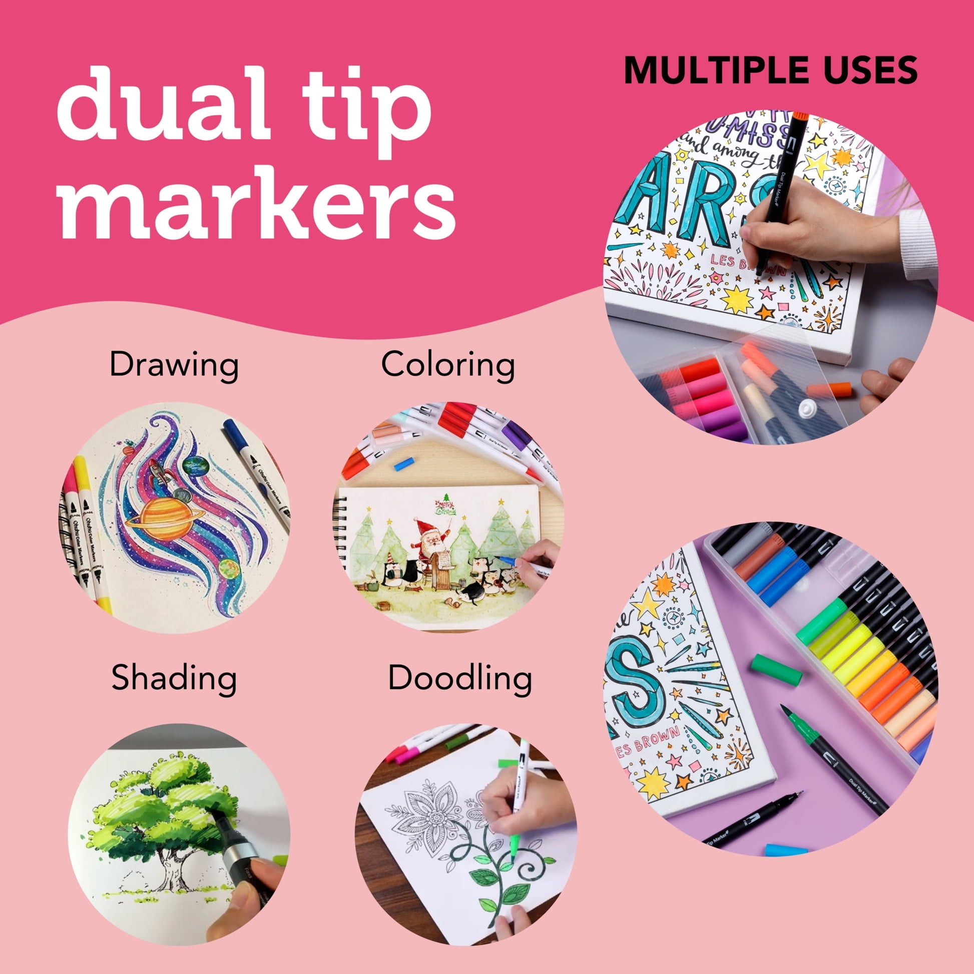 Incraftables Dual Tip Markers Set, 24 Colors, Fine Tip, No Bleed, Art Drawing Coloring