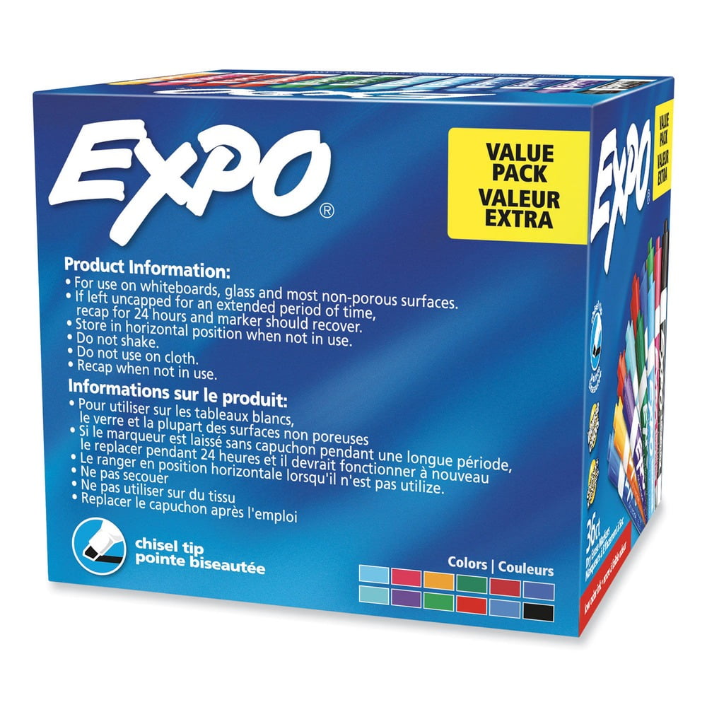 Expo Low-Odor Dry Erase Chisel Tip Markers - Chisel Marker Point Style - Assorted - 36 / Box