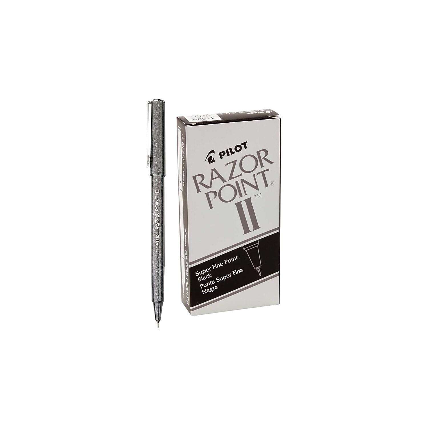 Pilot Razor Point II Super Fine Marker Pen, Black Ink, .2mm, Dozen