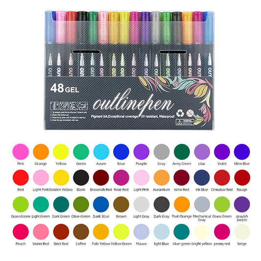 Summercome Outline Shimmer Glitter Markers, 48 Colors Double Line Shimmer Marker, Perfect for Doodling, Drawing, Art Supplies, Arts and Crafts, Stocking Stuffers, Birthdays Gifts