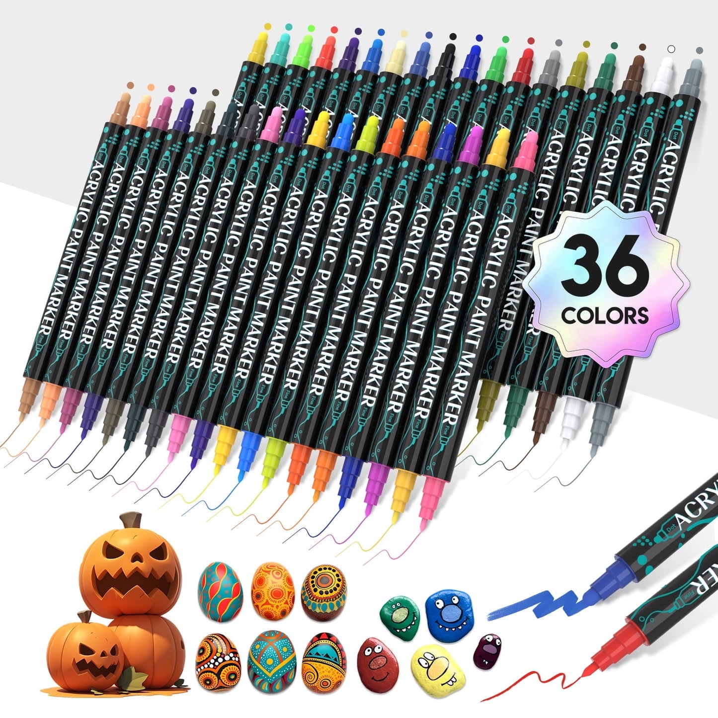 Acrylic Paint Markers, 24 Colors Dual Tip Acrylic Paint Pens for Wood, Canvas, Stone, Rock Painting, Glass, Ceramic Surfaces, DIY Crafts Making, 24 Dual Tip Acrylic Markers