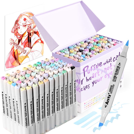 Arrtx Pastel Markers, OROS 66 Colors Alcohol Based Markers, Dual Tip(Brush & Chisel) Art Markers for Artists, Adult Coloring, Sketching, Illustration, Design