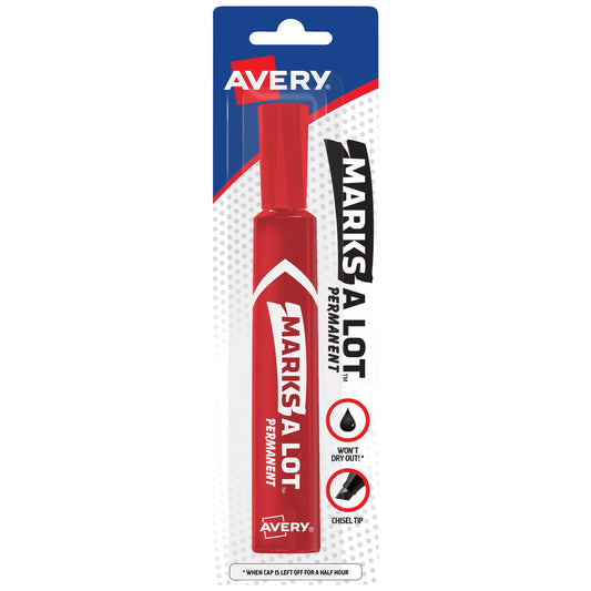 Avery Marks A Lot Permanent Markers, Regular Desk-Style, 1 Red Marker