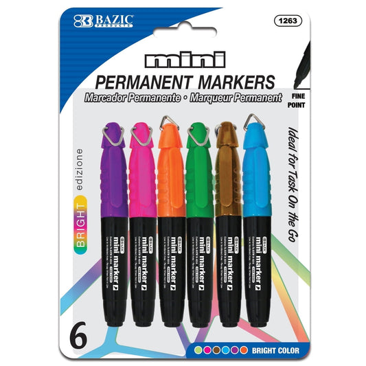 BAZIC Permanent Marker Fine Line, Mini Assorted Color Markers (5/Pack), 1-Pack