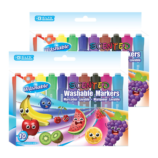 BAZIC Washable Fruit Scented Markers 10 Color Chisel Tip (10/Pack), 2-Packs